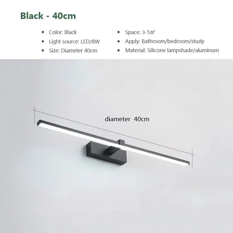 Modern LED Mirror Light – Bathroom Vanity Wall Lamp (Black/White, 40cm & 60cm)