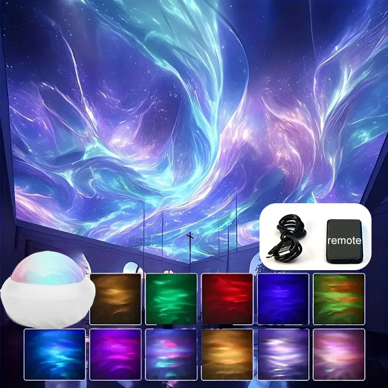Northern Lights Galaxy Projector – RGB Aurora Night Light with Remote Control