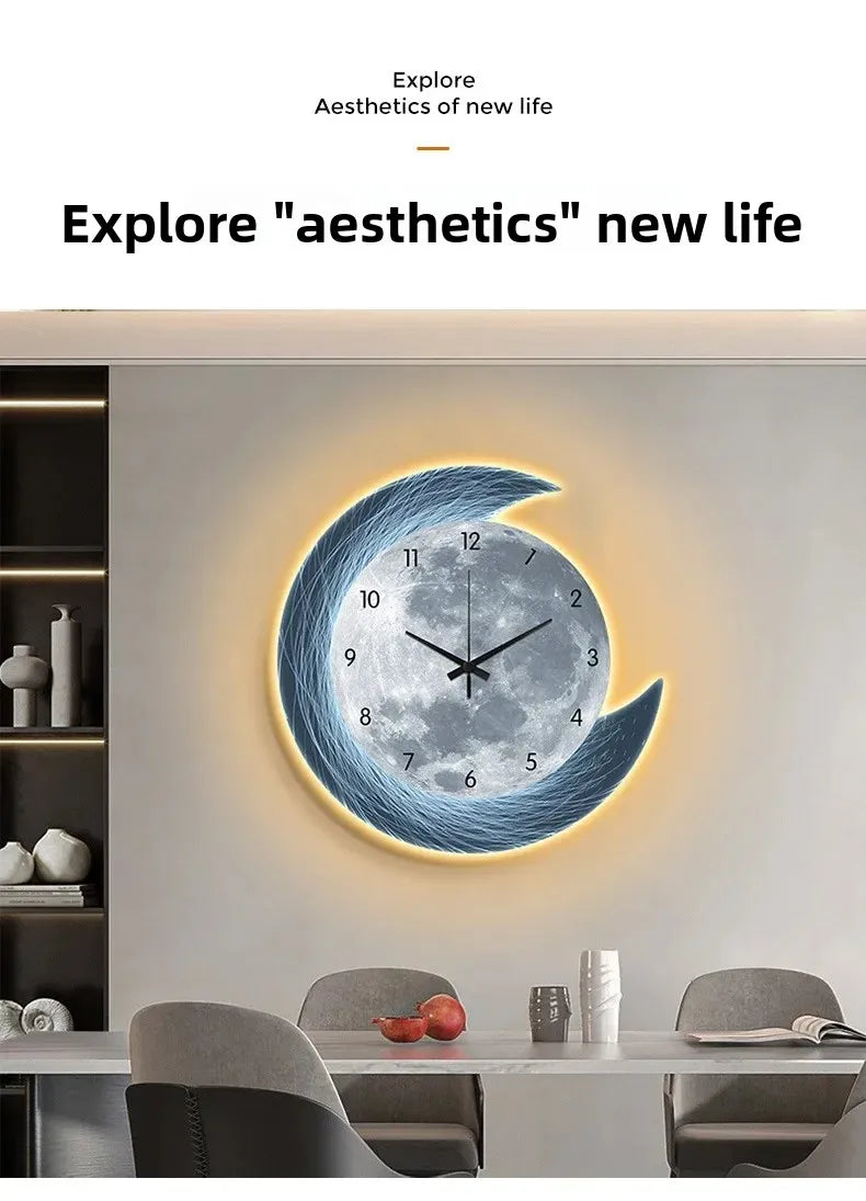 LED Moon Wall Clock — Silent Glowing Room Decor | VibeLux