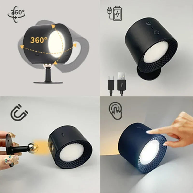 Wireless Magnetic Wall Lamp – 360° Rotating LED Reading Light with Remote Control