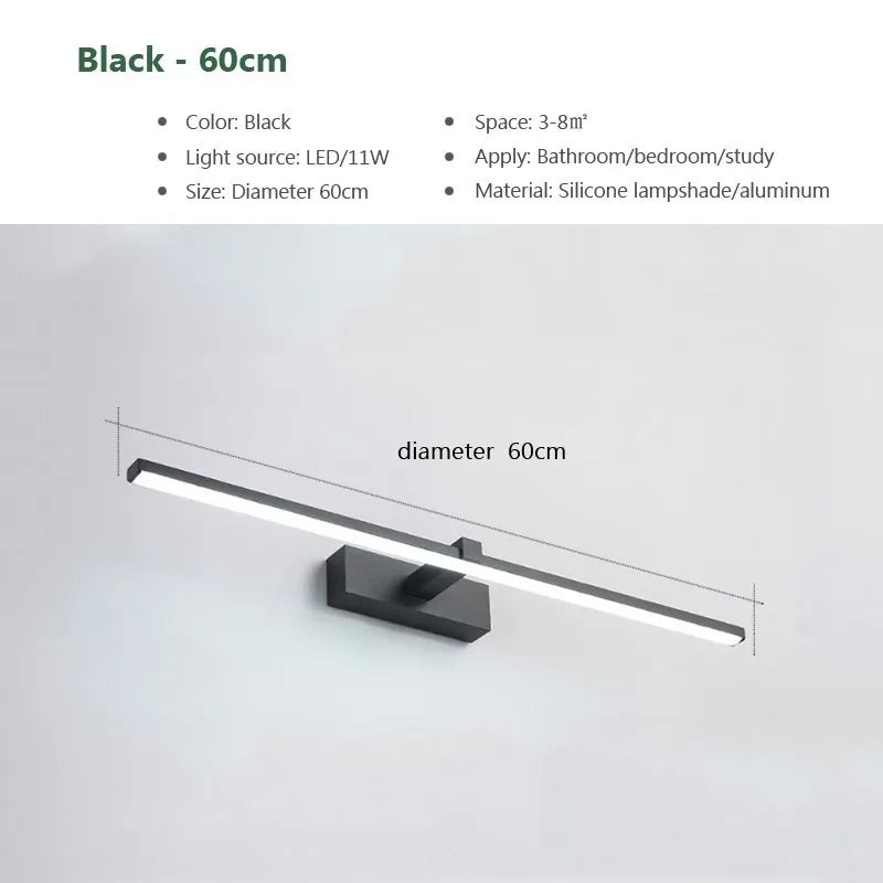 Modern LED Mirror Light – Bathroom Vanity Wall Lamp (Black/White, 40cm & 60cm)