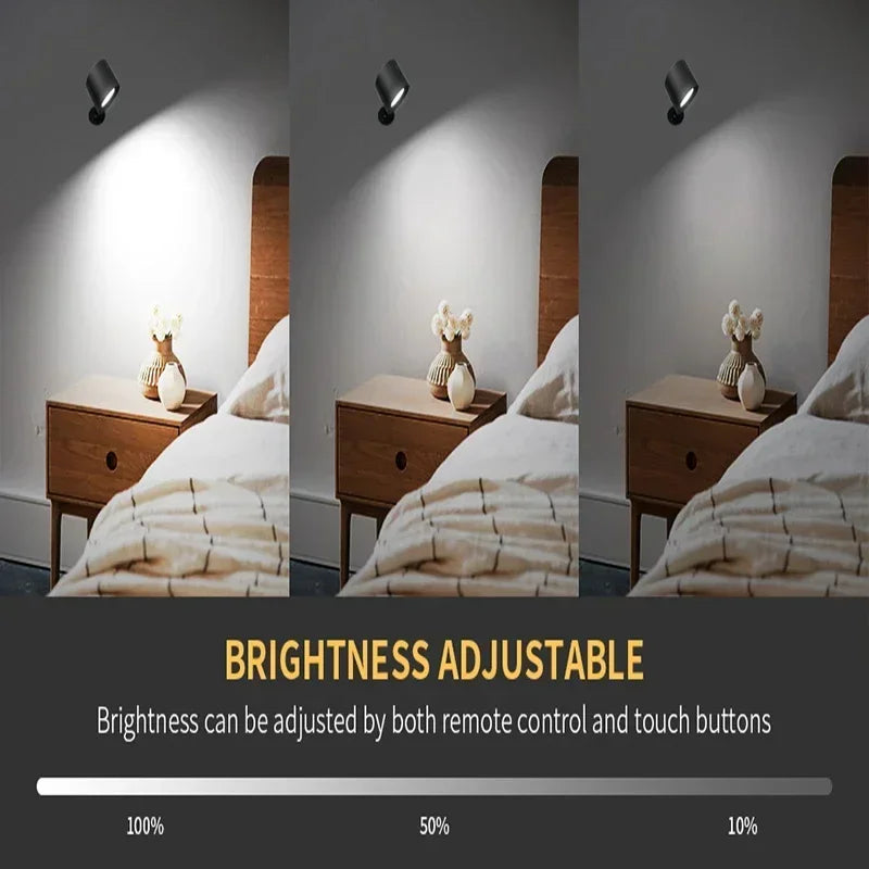 Wireless Magnetic Wall Lamp – 360° Rotating LED Reading Light with Remote Control