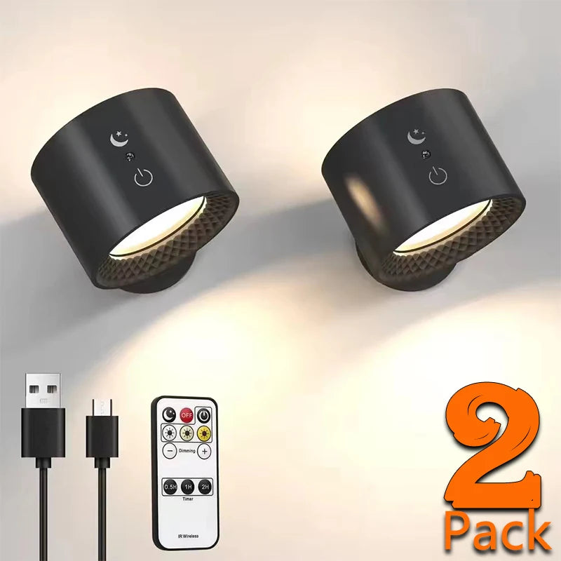 Wireless Magnetic Wall Lamp – 360° Rotating LED Reading Light with Remote Control