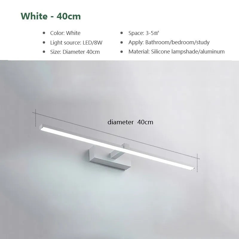 Modern LED Mirror Light – Bathroom Vanity Wall Lamp (Black/White, 40cm & 60cm)