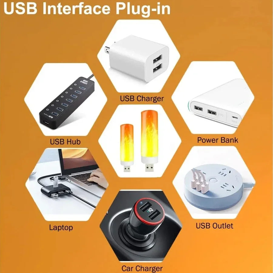 LED Flame Bulb — Realistic Flickering Fire Effect, USB Powered | VibeLux